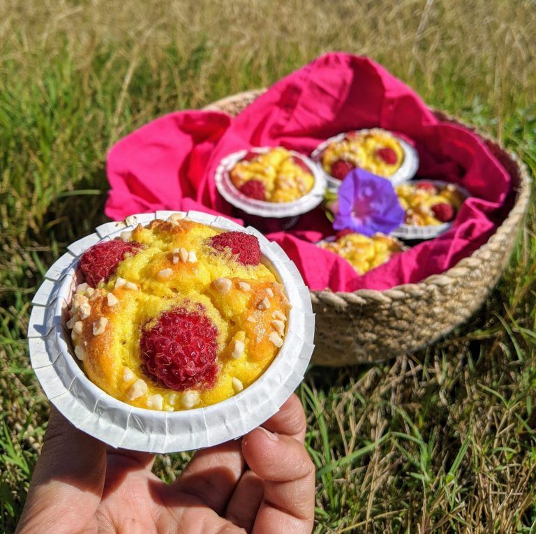 magdalenas paleo keto low carb sin gluten sin azucar de curcuma y frambuesa