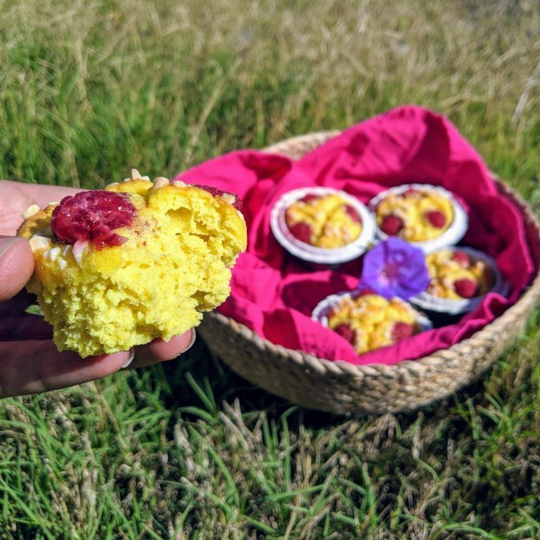 magdalenas paleo keto low carb sin gluten sin azucar de curcuma y frambuesa